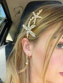 3pcs Vintage Faux Pearl Decor Starfish Shaped Hair Clip Stylish Hair Bun Maker Accessory, Suitable For Women And Girls For Daily Wear ,Flat Claw Clip, Claw Clips, Clips For Hair, Hair Slide, Hair Claws, School Stuff - 彩色 - 查看 3