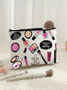 时尚化妆旅行包，采用化妆品图案设计，轻便可折叠拉链袋，适合存放化妆品、洗漱用品和文具，易于擦拭清洁，是送给女性的理想礼物。 - 彩色 - 查看 5