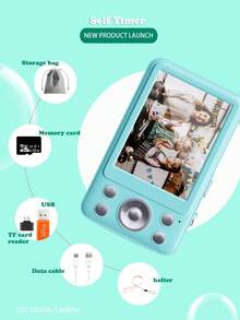 W&O 2.4-Inch Digital Camera, FHD 1080P, Digital Point And Shoot, Retro 64MP For Vlogging With Anti Shake 16X Zoom, Compact, 32GB SD Card Included,MP3 Player, With Flashlight -Best Gift For Beginners Of Cameras - 藍色-Q3 - 查看 8