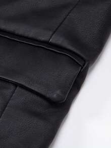 男士平领简约口袋修身商务休闲皮衣，秋冬款 - 黑色 - 查看 8