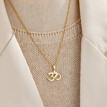 Ladies Stainless Steel Om Yoga Necklace - 18K Gold Plated Large Om Symbol Pendant, Simple And Elegant Design, Smooth Curve And Open Ring Design, Easy To Wear, Spiritual Jewelry Gifts For Yoga Lovers, Birthday Or Holiday Gifts, Exquisite Daily And Special Occasion Necklaces (For Parties, Meditation Or Casual Wear) - Golden Om Mantra Symbol, Versatile And Timeless Accessories - Golden - 查看 2