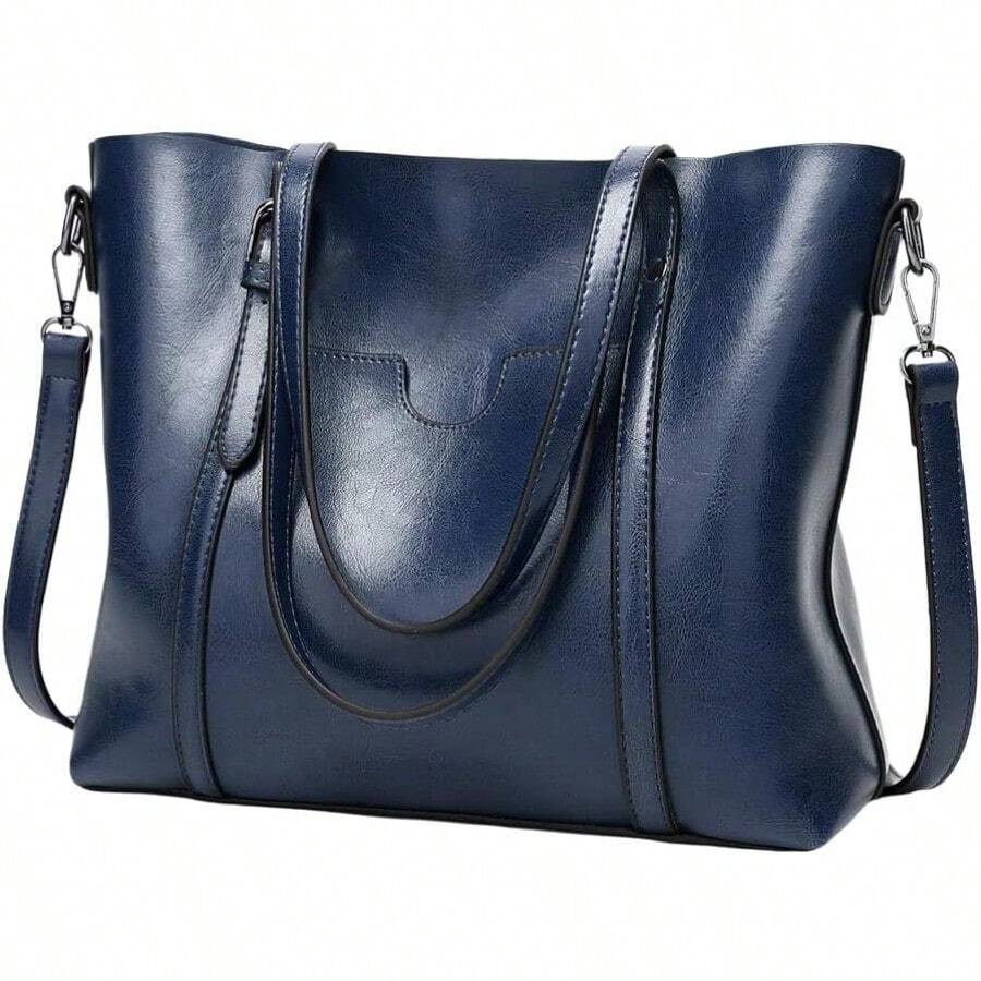 Tote Bags For Women Larger Capacity Leather Handbags And Shoulder Bags With Multipockets Zippers And Compartments For Shopping Travel Work School - Darkblue - View 1