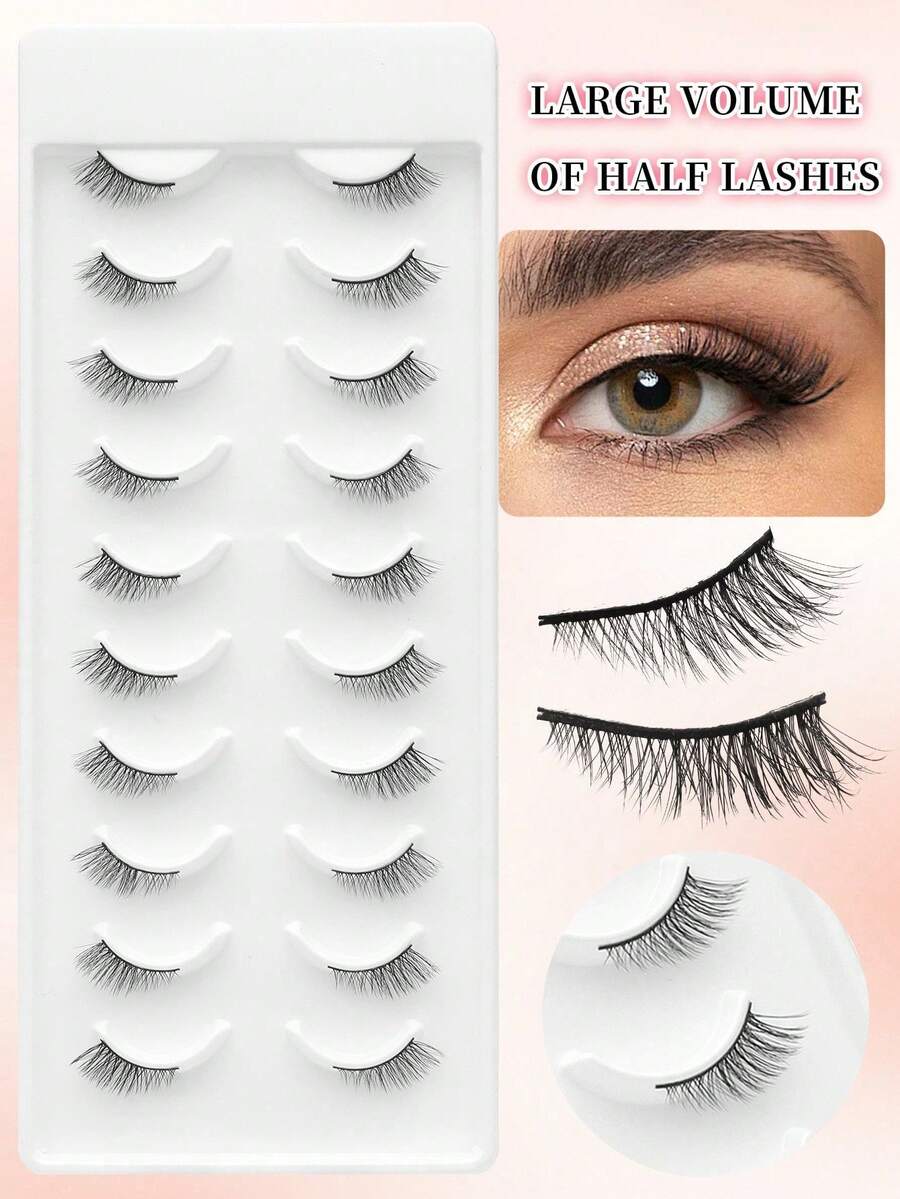 10 Pairs Latin Cat Eye False Eyelashes Set | Carnival Magic - Half-Length Eye Enlarging, Sweat-Resistant Tropical Design, Reusable 25+ Times | Perfect For Night/Beach Weddings, 0.07mm Jungle-Soft Fibers | Beginner-Friendly, Brazilian Charm - Black - View 1