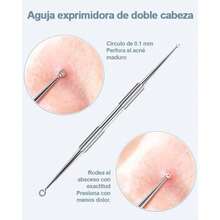 Kit Removedor de Espinillas y Puntos Negros, Extractor de Acn con Estuche Metlico, 5 Herramientas para Eliminar Puntos Negros - plateado - Ver 6