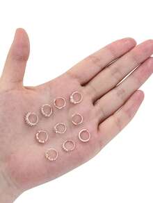 10Pcs Multi-Piece Fashion Versatile Silver, Gold & Rose Gold-Toned Cubic Zirconia Inlaid Floral, Feather Detail Nose Ring Set Unisex For Daily & Festival Celebration