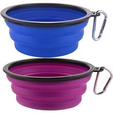 Large Collapsible 34oz Travel Dog Water And Food Bowls, Portable Foldable Dishes With Carabiner Clip, 2 Pack (Purple+Red) - 34盎司-藍色&紫色 - 查看 1