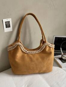 Bolso de mano de ante y piel sintética vintage para mujer, nueva bolsa de hombro con lazo de gran capacidad 2025, bolso de transporte debajo del brazo