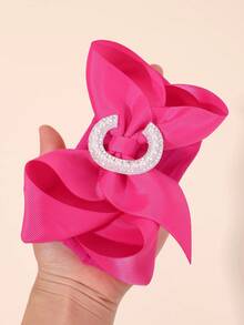1 Pc A-Z Letters Elegant Plain Large Bow Ribbon Headband For Girl Baby Sweet Pearl Bow Hairbands Soft Satin Hair Bows Fashion Hair Accessories - Hot Pink - View 4