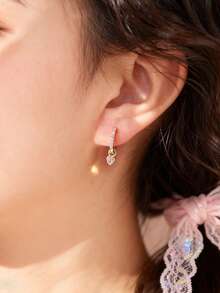 Artepollo 1pc 925 Sterling Silver Low Allergy Heart Hoop Earrings, Inlaid With Pink Zirconia, Sweet & Exquisite, Gift Box Packaging, Elegant & Refined, Suitable For Daily Or Holiday Wear, Gift For Girls, Friends, Back To School, Christmas - one-size - View 4