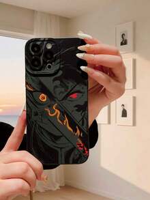 1pc High-Grade Anime Heterochromia Pattern Matte Black Lens Protection Phone Case Compatible With Apple//OPPO/Vivo/Redmi/ Series - Black - View 3