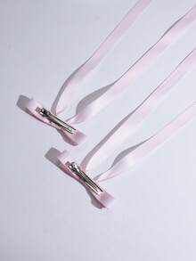 2pcs Ballet Style Long Ribbon Bow Hair Clip, Fashionable And Cute Women Hair Accessory, Suitable For Daily Wear On Any Occasion Valentine's Day Valentines Hair Accessories For Women Claw Clips Hair Claws Hair Barrettes, School Stuff, Elegant, College, Winter Outfit For Women, Bows - 粉色 - 查看 5