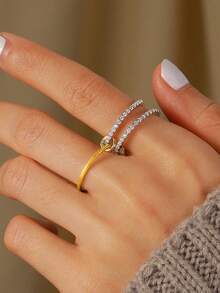 GAGAFEEL 1 pieza Anillo de dedo de plata esterlina 925 exquisito, elegante y de moda, con tres círculos brillantes y circonita para mujer, regalo de joyería para fiesta, y cumpleaños