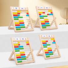 Wooden Calculation Rack Math Learning Toy, 10-Row Wooden Frame Abacus Multi-Color Beads, Enlightenment Intelligence Development Early Teaching Aids For Kid Birthday, Halloween, Christmas Gift