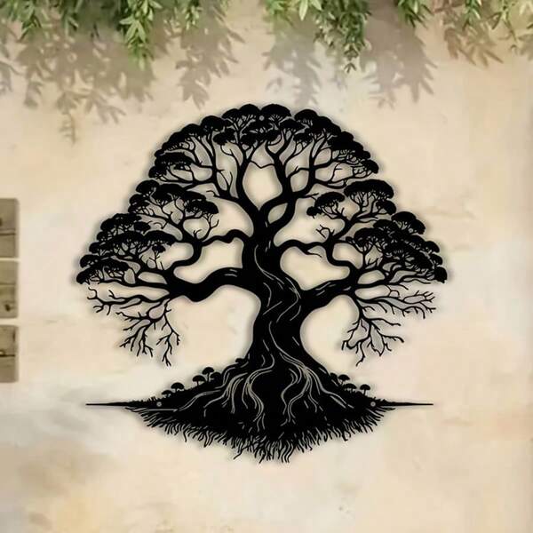1 Stück Metallkunst Silhouette Lebensbaum Wanddekoration, einfache Wandbehängung, geeignet für Wohnzimmer, Schlafzimmer, Flur, Weihnachtsgeschenk