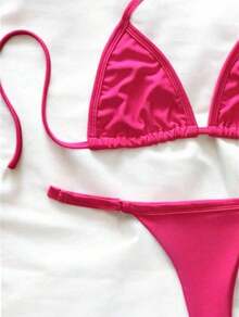 Women's Summer Triangle Bikini With Side Adjustment - Hot Pink - View 3
