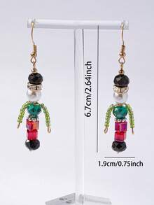 1 Pair Handmade Crystal Christmas Nutcracker Dangle Earring, Women Fashionable Winter Holiday Jewelry Gift