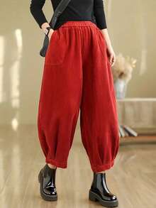 Damskie, luźne, sztruksowe, skrócone spodnie, luźne, proste nogawki, grube i szerokie nogawki, odpowiednie do noszenia wiosną i jesienią