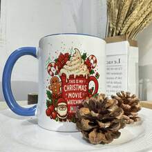 Christmas Movie Watching Mug, Festive Ceramic Cup With Santa, Gingerbread Man & Whipped Cream Design, Perfect For Holiday Beverages, Ideal Xmas Gift For Movie Lovers, Cozy Winter Drinkware For Home & Office - Christmas Cup - View 14