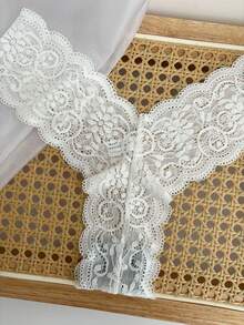 1pc Customized Crystal Letter Decorated Lace Thong Panty, Sexy Bikini Underwear, Personalized G-String, Gift For Friends, Lovers, Girlfriends On Valentine's Day, Christmas, Halloween, Thanksgiving, Birthday, Anniversary - White - View 7