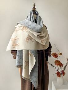 1 Stück Vintage Pferde Muster Jacquard Schal, warmer Umhang/Decke für Frauen, geeignet für tägliches Kombinieren, Herbst/Winter für Kleider