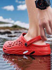 Teenagers, Campus Students Outdoor Beach Sandals, Casual Breathable Slip-On Sandals, Versatile Comfortable Clogs (Some Perforations Not Fully Removed) - Red - View 6