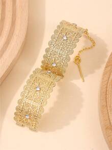 سوار أساور للنساء مطلي بالذهب، بتصميم قصر مفتوح، مناسب للأعراس والمناسبات والأعياد وعيد الحب - الذهبي - مشاهدة 4