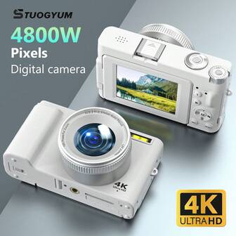  STUOGYUM 4K Digital Camera For Photography And Video, Autofocus 48MP Vlogging Camera With 3'' 180° Flip Screen, 16X Zoom, Compact Travel Camera With 32GB Card, 1 X 850mAh Battery, Image Stabilization, And Flash For Video Blogging. Beginner-Friendly Portable Design Gift (White)