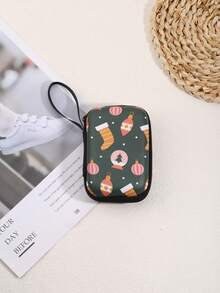 Christmas Series Cartoon Storage Bag, Portable Cute Digital Accessories Organizer Pouch, Earphone Cable Charger Mini Storage Box (Small) Charger Bag Charger Case Waterproof Bag For Women For Men Electronic Organizer Travel Essentials
