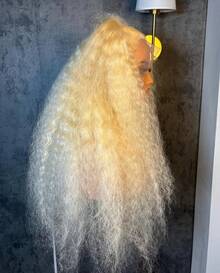 613 13x4 HD Transparent Glueless Wigs Pre Plucked With Baby Hair Deep Wave Lace Front Wigs Human Hair Narural Hairline Brazilian 250 Density Kinky Curly Blonde Colored Human Hair Wig For Women - 金色 - 查看 7