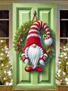 1 Stück Weihnachts-Tür-Abdeckung mit rotem Lastwagen im Winterstil, charmanter Polyester-Rechteck-Tür-Dekor mit schneebedeckter Kirche, Kranz & festlichen Geschenkdetails, leicht & einfach zum Aufhängen, Feiertags-Wanddekoration für Innen/Außen Weihnachtsfeierlichkeiten, ideal für Vordertür-Verzierung, Heimdekoration & Weihnachtsparty-Zubehör