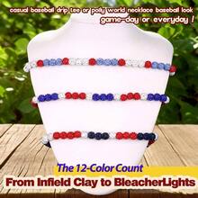 Baseball, Bling Beaded Women Men, Baseball Drip Necklace Bead Inspired Sports Jewelry, 17. Inches, AgeOver 8 Years Old - White-lightblue-red-17.7" - View 7