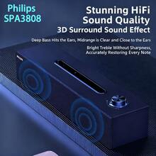 SPA3808 Wooden Speaker, Computer Speaker, Desktop USB Laptop Speaker, Desktop Speaker, Wired & Bluetooth Connection, Can Be Used As Smartphone & Tablet Stand, 3D Surround Stereo, Clear & Full-Bodied Sound - 彩色 - 查看 3