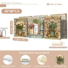 3pcs/Set European Vintage Plant Flower Potted Posters And Prints Botanical Garden Oil Paintings Retro Wall Art Paintings Suitable For Home Decoration, Room Decoration, Bedroom Decoration, Living Room Decoration, Bathroom Decoration, Wall Decoration, Optional Wall Art With Frame