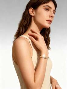 银色莫桑石网球手链，18K 镀白金 3 毫米圆形莫桑石网球手链 6.5-8.5 英寸 - 金色 - 查看 3