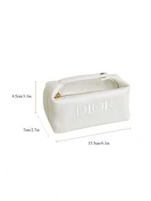 Christian Dior 米白色帆布手提化妆包，高档洗漱包，时尚女孩化妆包 - 白色 - 查看 2