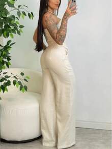 Women's Strapless Set With Wide-Leg Pants, Tailored Social Sensory - 米色 - 查看 2