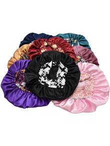 1/2/3/4/5/6/8 piezas Diseño de ala ancha de gran tamaño con banda elástica ajustable y correa floral para cabello rizado y liso, gorro para dormir - 2 piezas multicolor - Ver 7