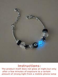 1pc SHEISFREEDOM Luminous Geometric Pendant Bracelet For Women, Glow-In-The-Dark Casual Accessory Suitable For Daily Wear And Gift, Black 8-Ball Minimalist Heart Star Bracelet, DIY Detachable Bracelet With Brand Box