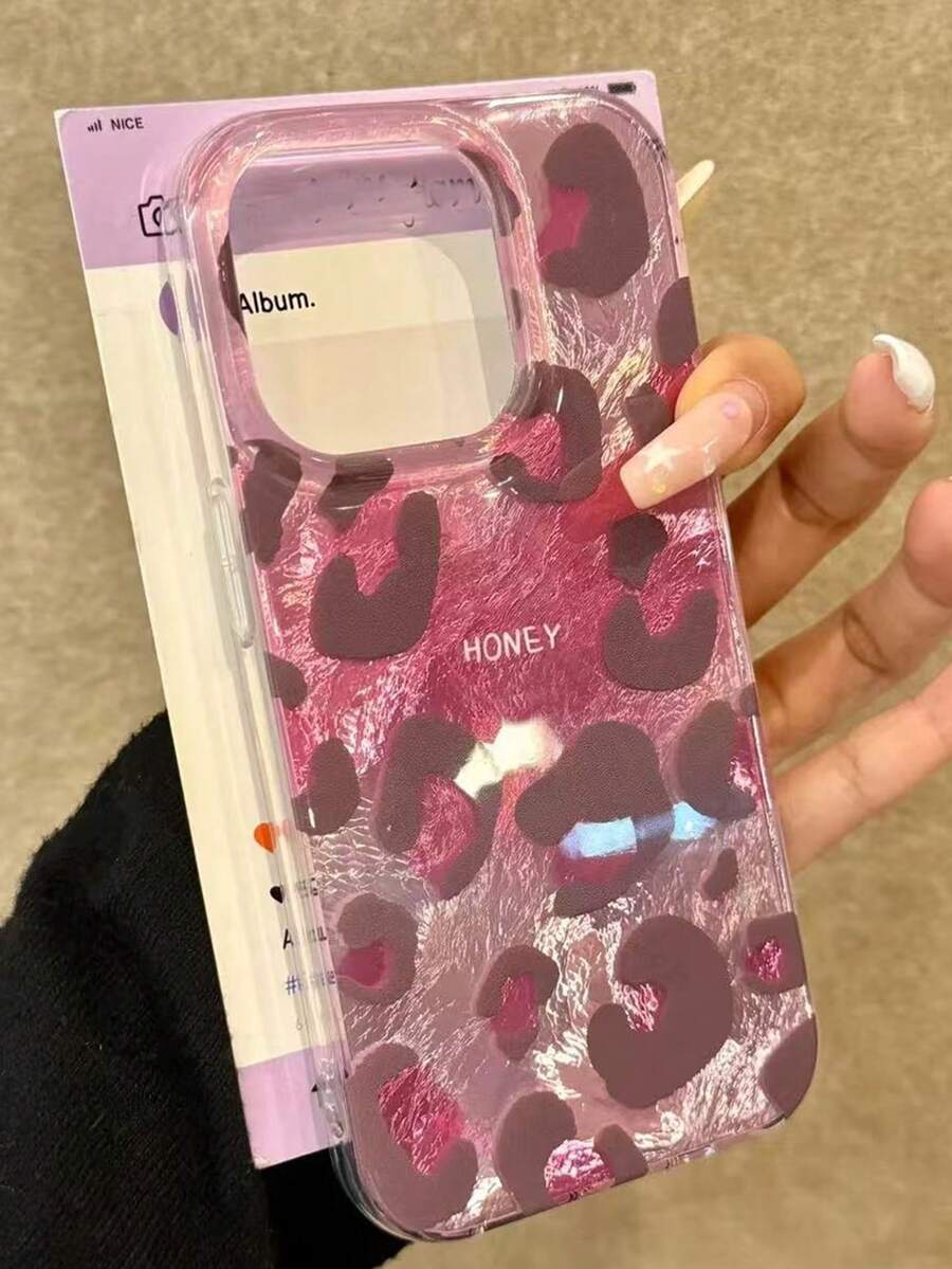 Luxury Pink Blended Amber Leopard Print Shell Texture Phone Case, Compatible With IPhone 16/15/14/13/12 Pro Max/11, Stylish Anti Fall Back Cover Protective Case Christmas Gift - Multicolor - View 1