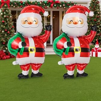 2 بالون من رقائق الألومنيوم بشكل بابا نويل، إمدادات حفلة عيد الميلاد، ديكور بالونات لحفلة عيد الميلاد، ديكور جو الحدث بموضوع عيد الميلاد، بالونات ديكور هدايا عيد الميلاد للاستخدام الداخلي والخارجي