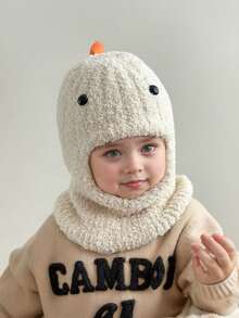 1pc Toddler Boys' Dinosaur Thermal-Lined Balaclava Hat, Knitted Beanie With Scarf, Warm Winter Cap