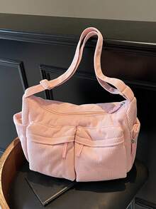 新款时尚经典学院风休闲大容量多口袋单肩包，特别保暖。尤其适合校园、办公室、日常搭配、约会、购物、郊游、送礼等场合。 - 粉色 - 查看 10