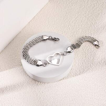 1pc Fashionable & Versatile Stainless Steel Heart Woven Bracelet, Unisex, Suitable For All Occasions - An Excellent Gift For Loved Ones And Friends