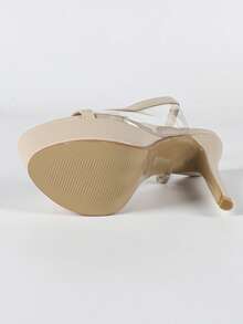 14厘米超高跟防水台露趾细高跟凉鞋，红色 - 杏色 - 查看 10