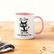 Neue katzenförmige Keramiktasse/Becher mit dem Text "Es ist in Ordnung, ich bin in Ordnung, alles ist in Ordnung" Rückkehr zur Schule - Schwarz und Weiss - Übersicht 10