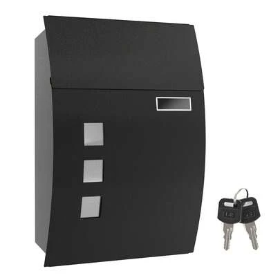 Mailbox, Wall-Mounted Lockable Post Letter Box With Viewing Windows, Nameplate, And Keys, Easy To Install, Grey/Black