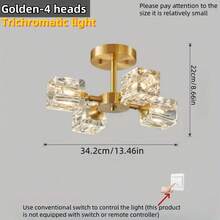 4/5-Light Modern Luxury Crystal Cube Flush Mount Ceiling Light For Bedroom, Kitchen, Living Room, Study, Bar, Closet, Foyer, Hallway, No Switch And Remote Control