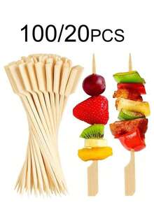 100/20pcs Bamboo Skewers, Wooden Bamboo Sticks, 9cm/12cm/15cm Elegant Flat Chopsticks, Suitable For Party, Drinks, Sandwiches, Fruits, Barbecue, Cooked Food Trays, School Supplies, Kebabs, Sausages, Snacks, Hot Pot, Etc. Natural Wooden Bamboo Sticks, Mini Food