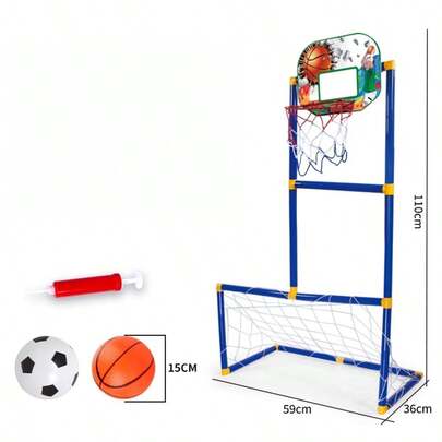 Juego de aro de baloncesto y portería de fútbol 2 en 1 portátil, juguete deportivo desmontable para interior/exterior para interacción entre padres e hijos, adecuado para niños y niñas de 3 a 12 años, regalo de Navidad