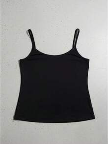 Slim Polyamide Thin Strap Tank Top With Lining - Black - View 4